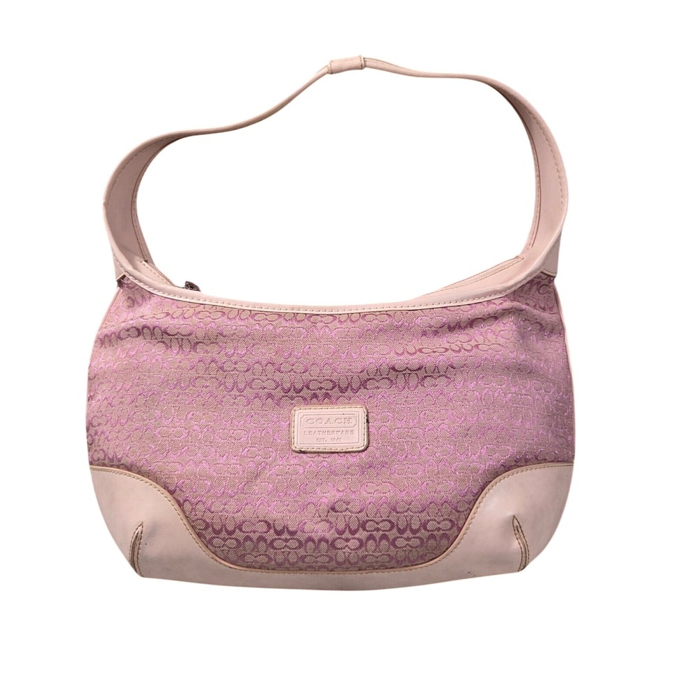 Coach Shoulder Bag Womens Small Pink Fair Signature Jacquard Hobo Purse